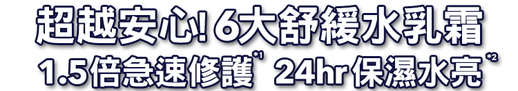超越安心! 6大舒緩水乳霜 1.5倍急速修護 24hr保濕水亮